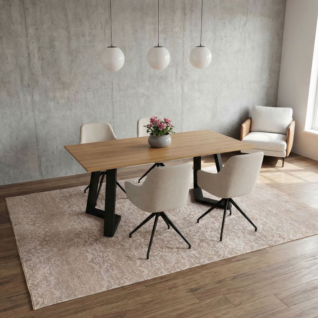 Handgeknüpfter Designer-Teppich Eterno als großer Esszimmerteppich in minimalistischer Einrichtung