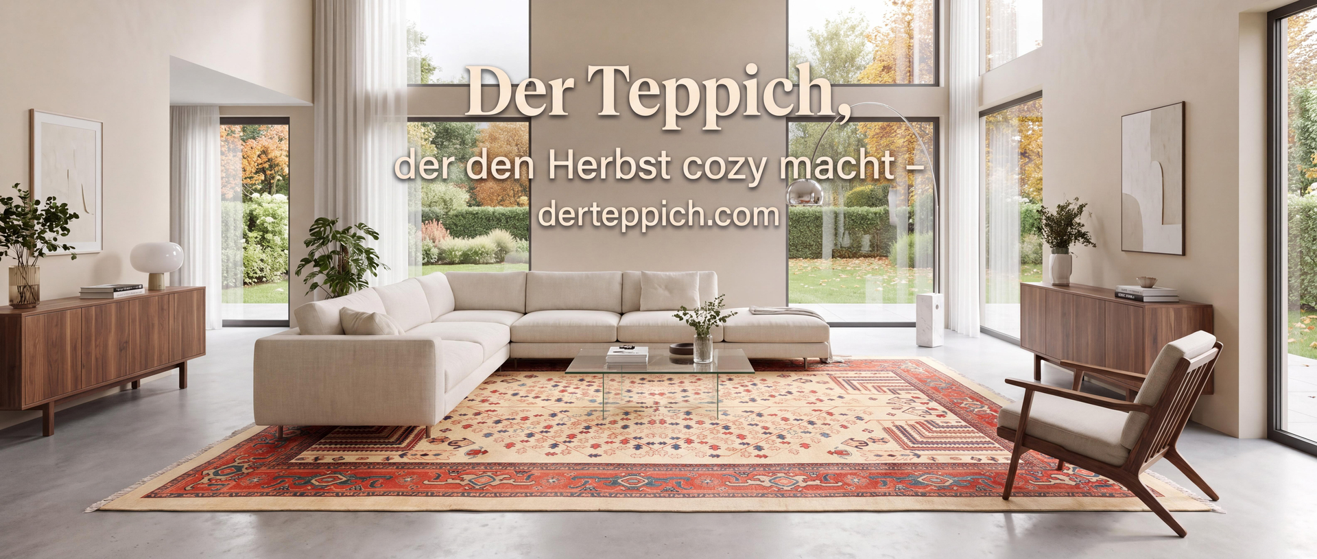 Ein helles, gemütliches Wohnzimmer im herblisten Look Lichtdurchflutet.