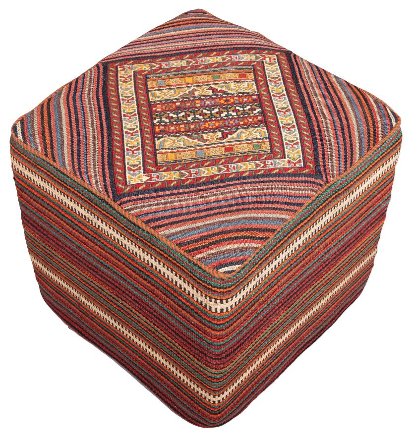 handgewebter Sumackkelim Afschar-Farsi-Madan-Sitzwürfel aus Persien Maß 46x46 cm