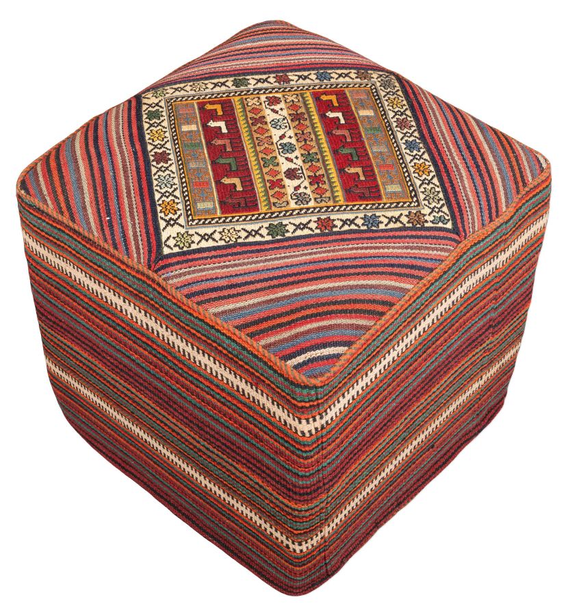 handgewebter Sumackkelim Afschar-Farsi-Madan-Sitzwürfel aus Persien Maß 46x46 cm