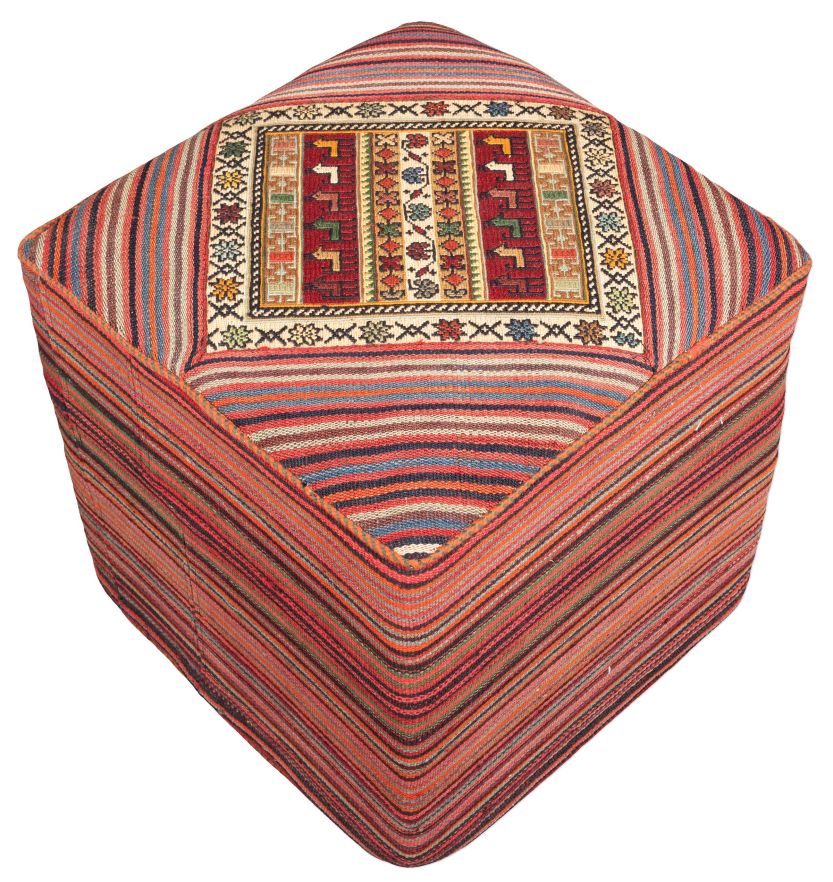 handgewebter Sumackkelim Afschar-Farsi-Madan-Sitzwürfel aus Persien Maß 46x46 cm