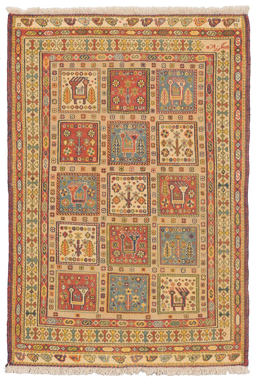 handgewebter Sumackkelim Afschar-Tabii aus Persien Maß 123x84 cm