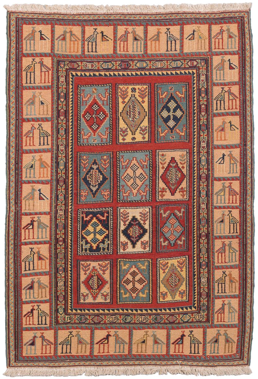 handgewebter Sumackkelim Afschar-Tabii aus Persien Maß 145x102 cm