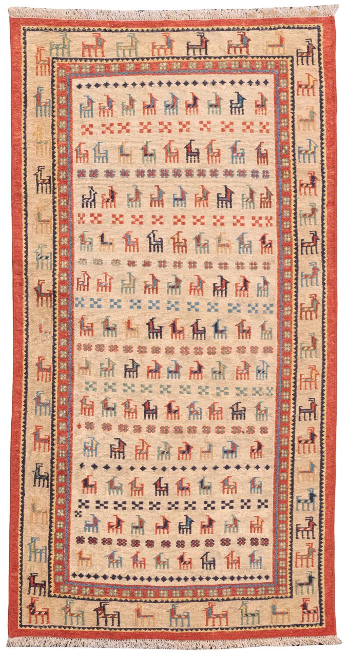 handgewebter Sumackkelim Afschar-Tabii aus Persien Maß 151x80 cm