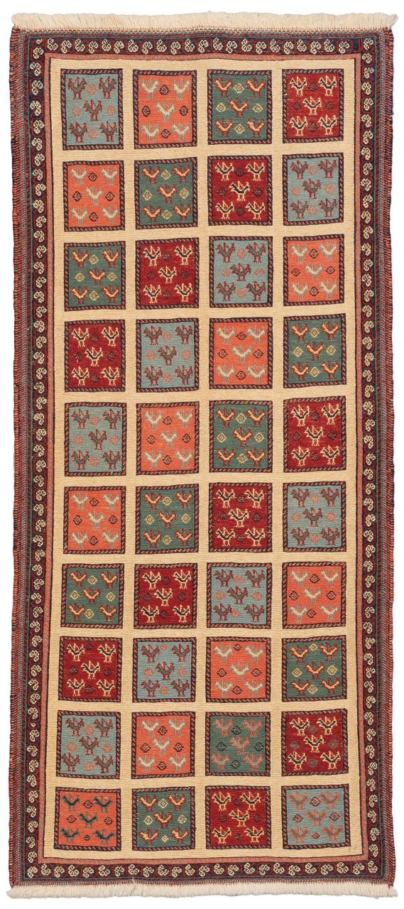 handgewebter Sumackkelim Afschar-Tabii aus Persien Maß 153x69 cm