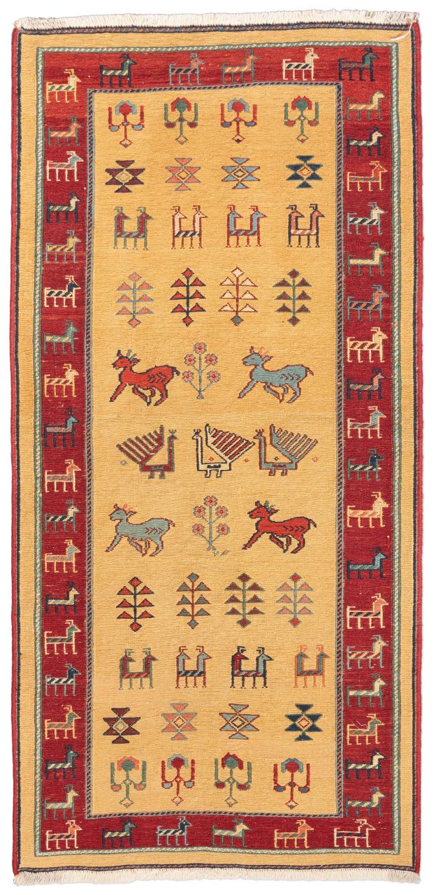 handgewebter Sumackkelim Afschar-Tabii aus Persien Maß 155x77 cm