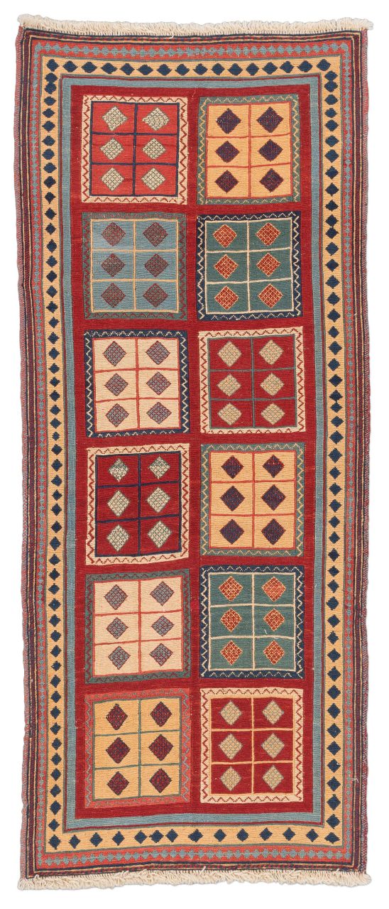 handgewebter Sumackkelim Afschar-Tabii aus Persien Maß 156x67 cm