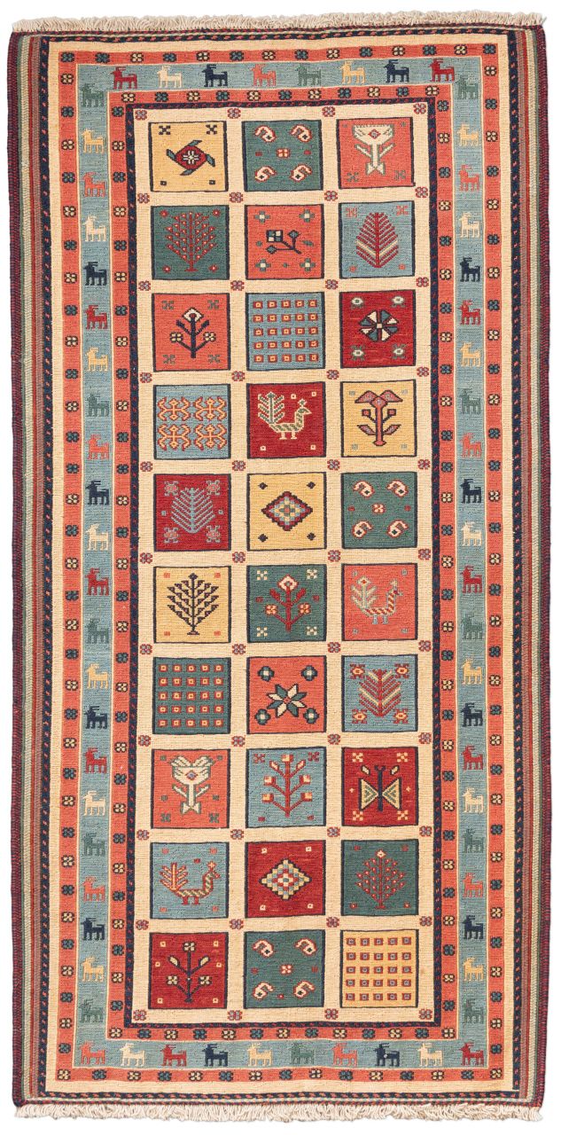 handgewebter Sumackkelim Afschar-Tabii aus Persien Maß 156x77 cm