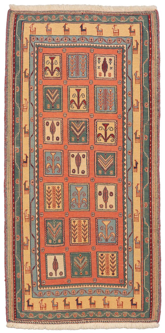 handgewebter Sumackkelim Afschar-Tabii aus Persien Maß 163x82 cm