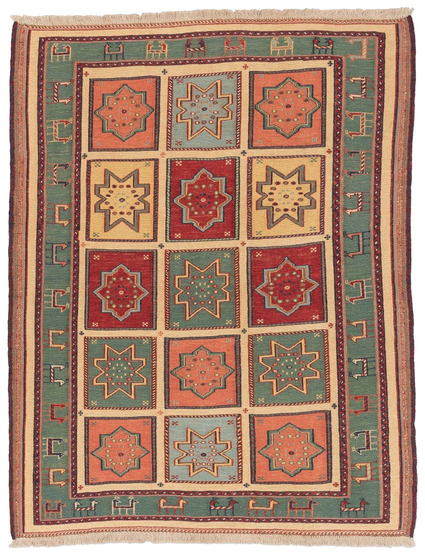 handgewebter Sumackkelim Afschar-Tabii aus Persien Maß 165x128 cm