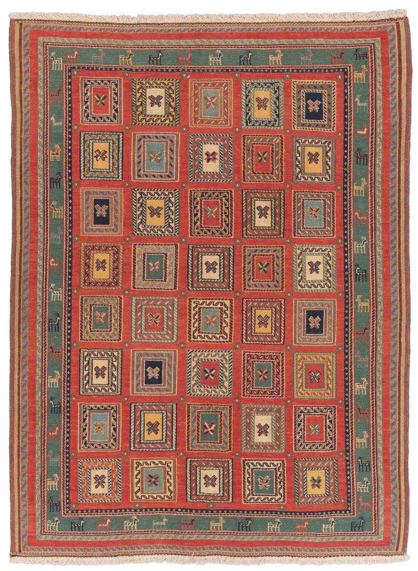 handgewebter Sumackkelim Afschar-Tabii aus Persien Maß 177x134 cm