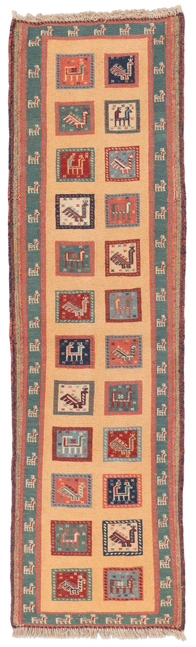 handgewebter Sumackkelim Afschar-Tabii aus Persien Maß 184x52 cm