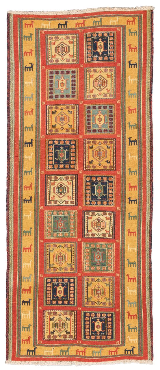 handgewebter Sumackkelim Afschar-Tabii aus Persien Maß 193x80 cm