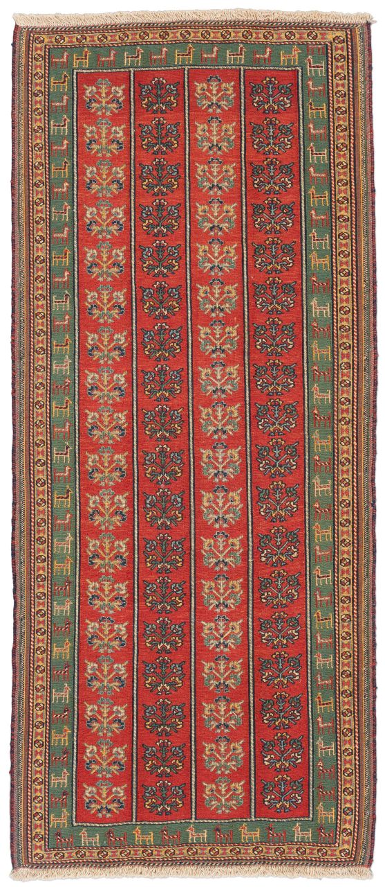 handgewebter Sumackkelim Afschar-Tabii aus Persien Maß 194x83 cm