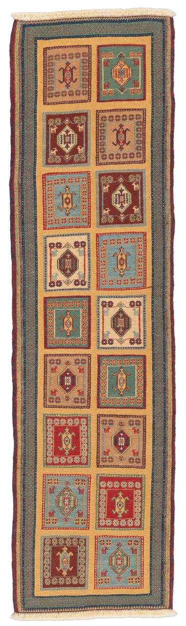 handgewebter Sumackkelim Afschar-Tabii aus Persien Maß 195x54 cm