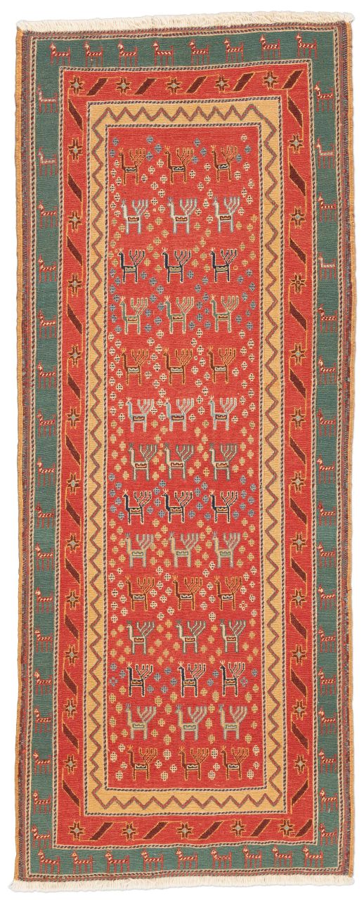 handgewebter Sumackkelim Afschar-Tabii aus Persien Maß 195x77 cm