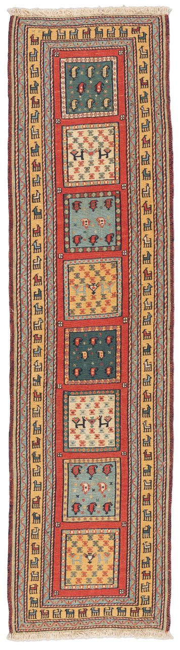 handgewebter Sumackkelim Afschar-Tabii aus Persien Maß 196x50 cm