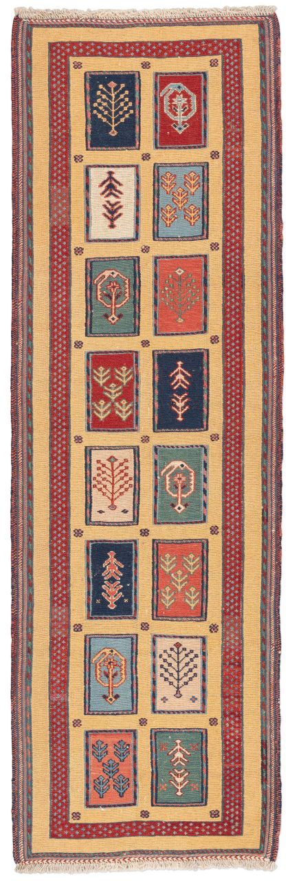 handgewebter Sumackkelim Afschar-Tabii aus Persien Maß 196x63 cm