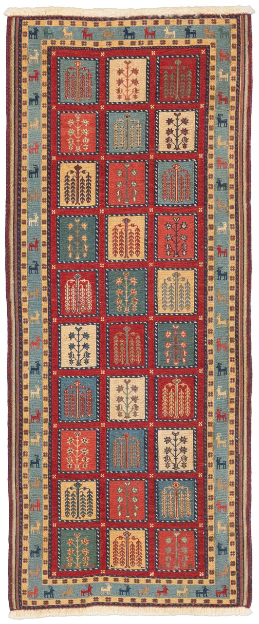 handgewebter Sumackkelim Afschar-Tabii aus Persien Maß 196x80 cm