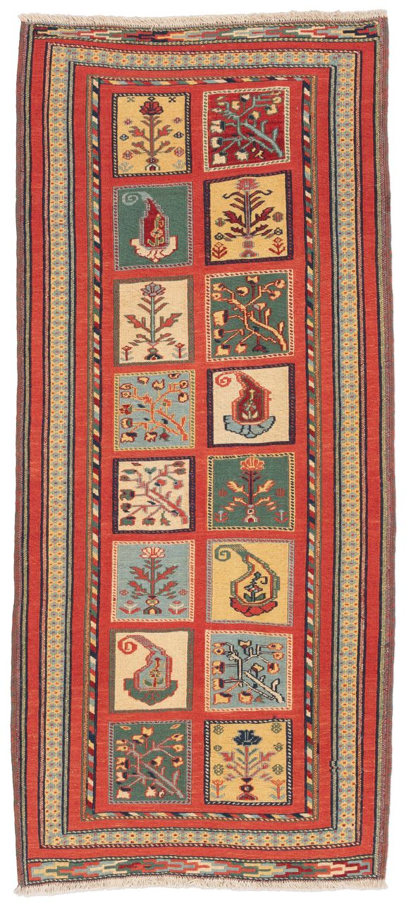 handgewebter Sumackkelim Afschar-Tabii aus Persien Maß 197x87 cm