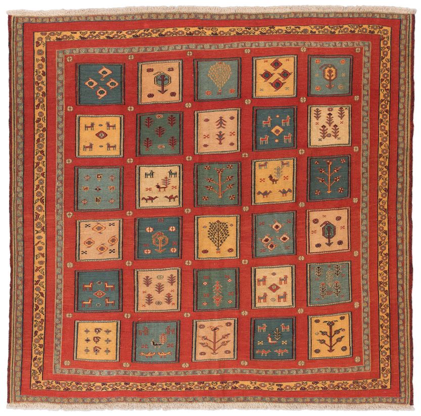 handgewebter Sumackkelim Afschar-Tabii aus Persien Maß 198x203 cm