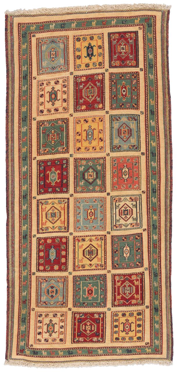 handgewebter Sumackkelim Afschar-Tabii aus Persien Maß 203x97 cm