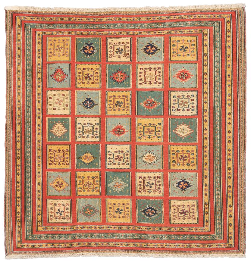 handgewebter Sumackkelim Afschar-Tabii aus Persien Maß 205x201 cm