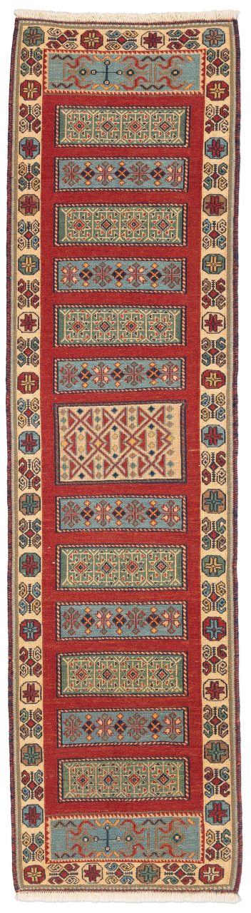 handgewebter Sumackkelim Afschar-Tabii aus Persien Maß 205x55 cm