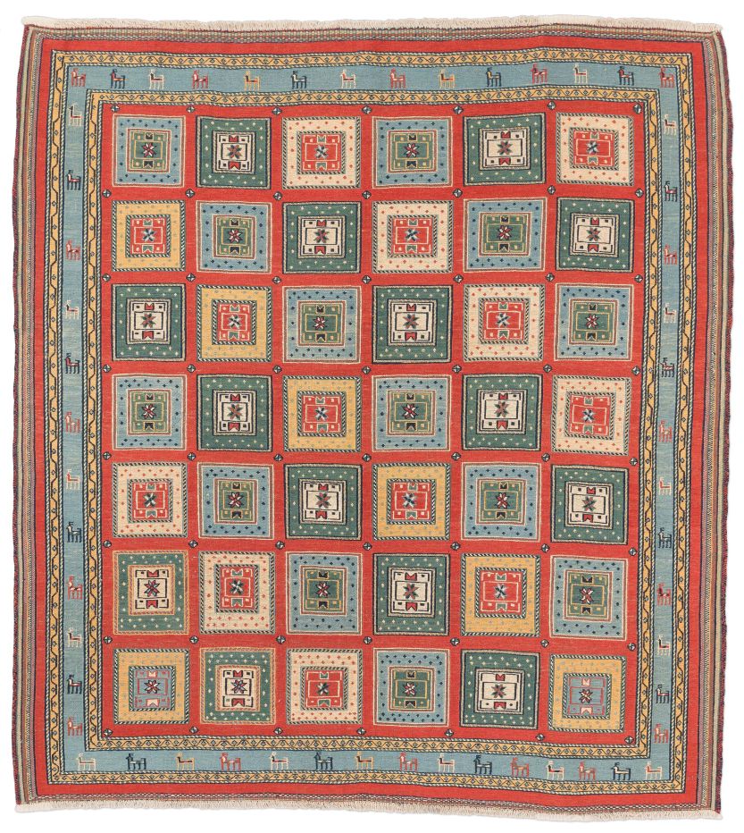 handgewebter Sumackkelim Afschar-Tabii aus Persien Maß 206x192 cm