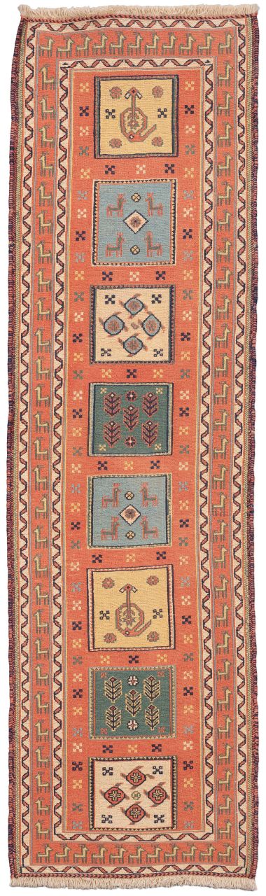 handgewebter Sumackkelim Afschar-Tabii aus Persien Maß 206x60 cm