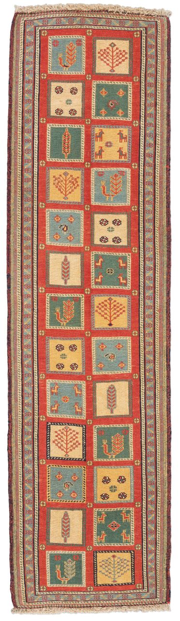 handgewebter Sumackkelim Afschar-Tabii aus Persien Maß 209x57 cm