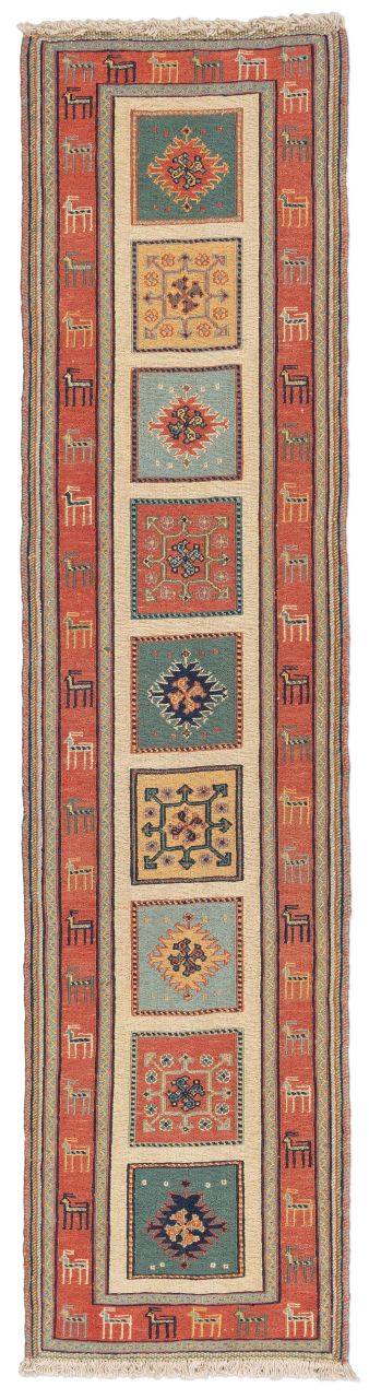 handgewebter Sumackkelim Afschar-Tabii aus Persien Maß 210x52 cm