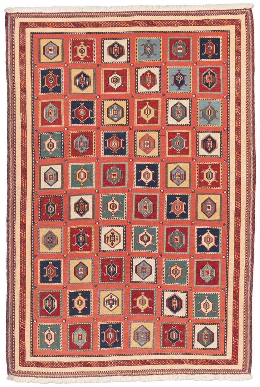 handgewebter Sumackkelim Afschar-Tabii aus Persien Maß 213x144 cm