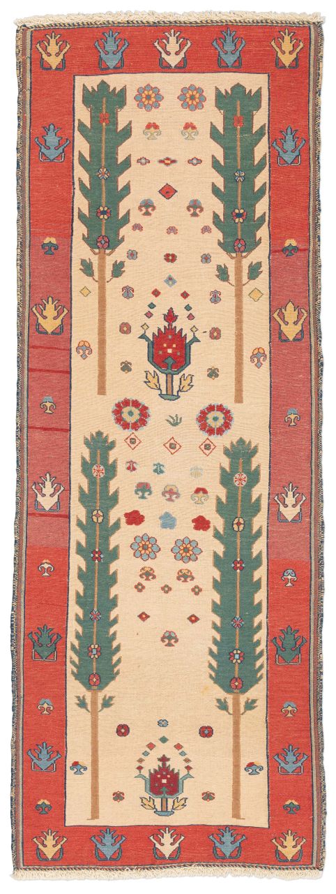 handgewebter Sumackkelim Afschar-Tabii aus Persien Maß 214x76 cm
