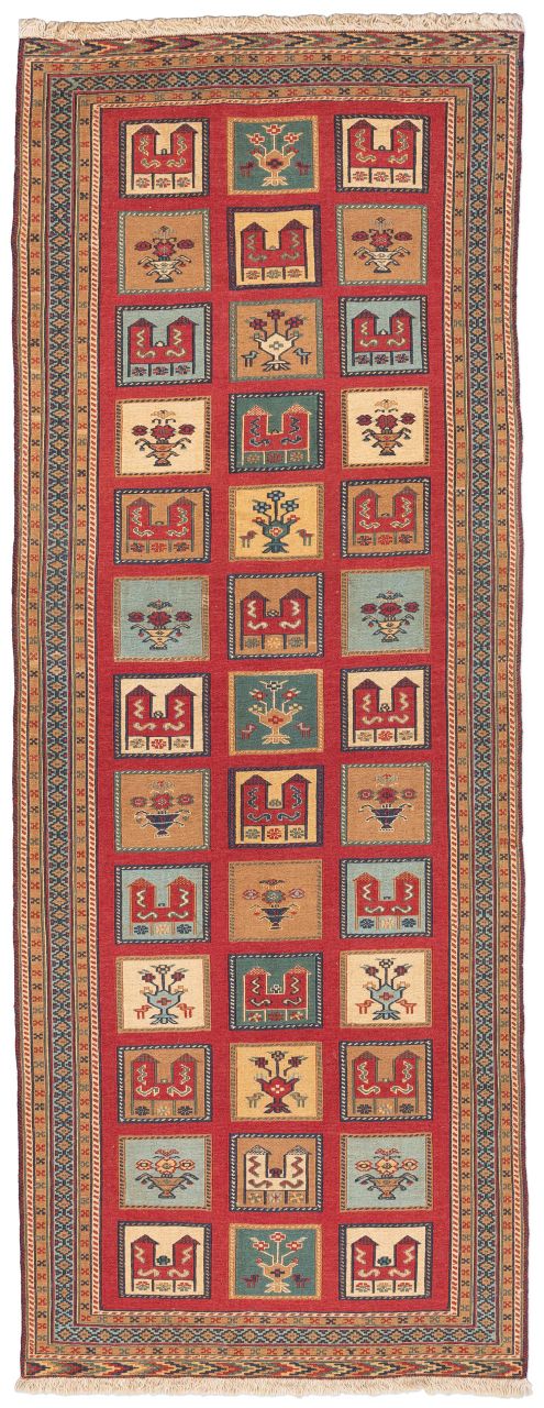 handgewebter Sumackkelim Afschar-Tabii aus Persien Maß 214x80 cm