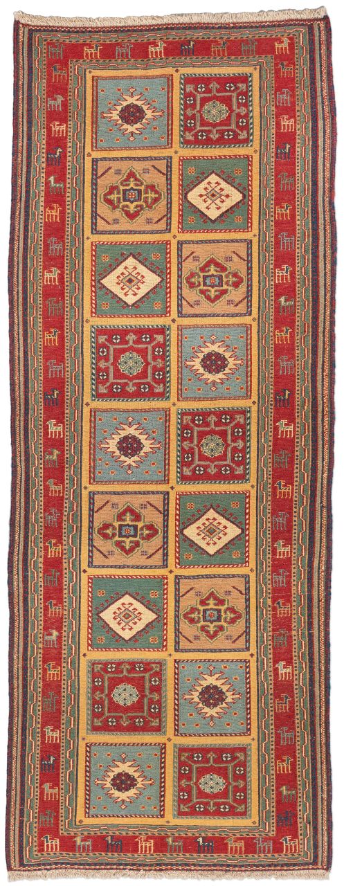 handgewebter Sumackkelim Afschar-Tabii aus Persien Maß 214x80 cm