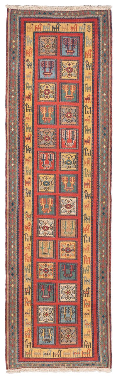 handgewebter Sumackkelim Afschar-Tabii aus Persien Maß 216x65 cm