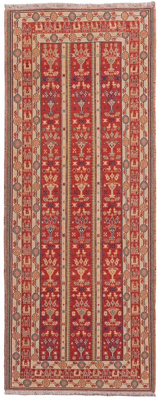 handgewebter Sumackkelim Afschar-Tabii aus Persien Maß 218x87 cm