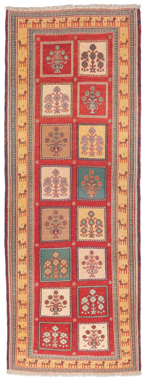 handgewebter Sumackkelim Afschar-Tabii aus Persien Maß 220x83 cm