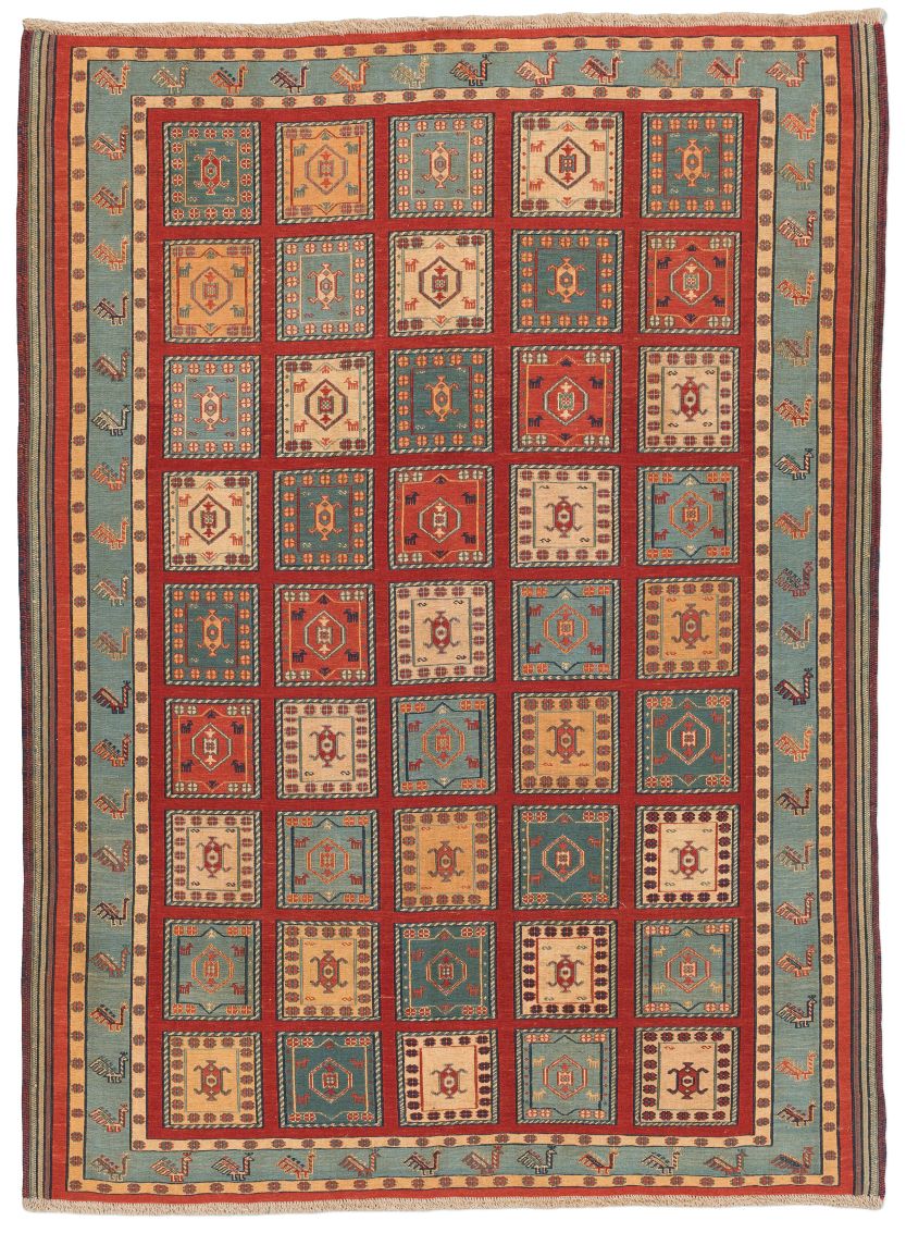 handgewebter Sumackkelim Afschar-Tabii aus Persien Maß 227x169 cm