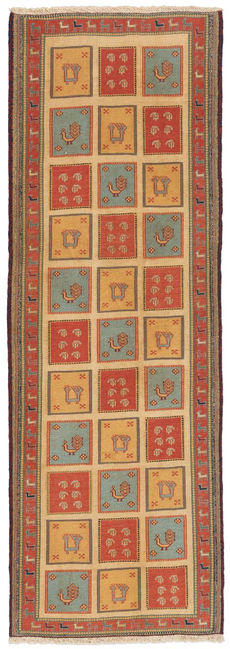 handgewebter Sumackkelim Afschar-Tabii aus Persien Maß 237x81 cm