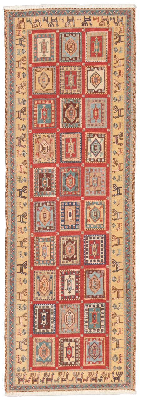 handgewebter Sumackkelim Afschar-Tabii aus Persien Maß 240x83 cm