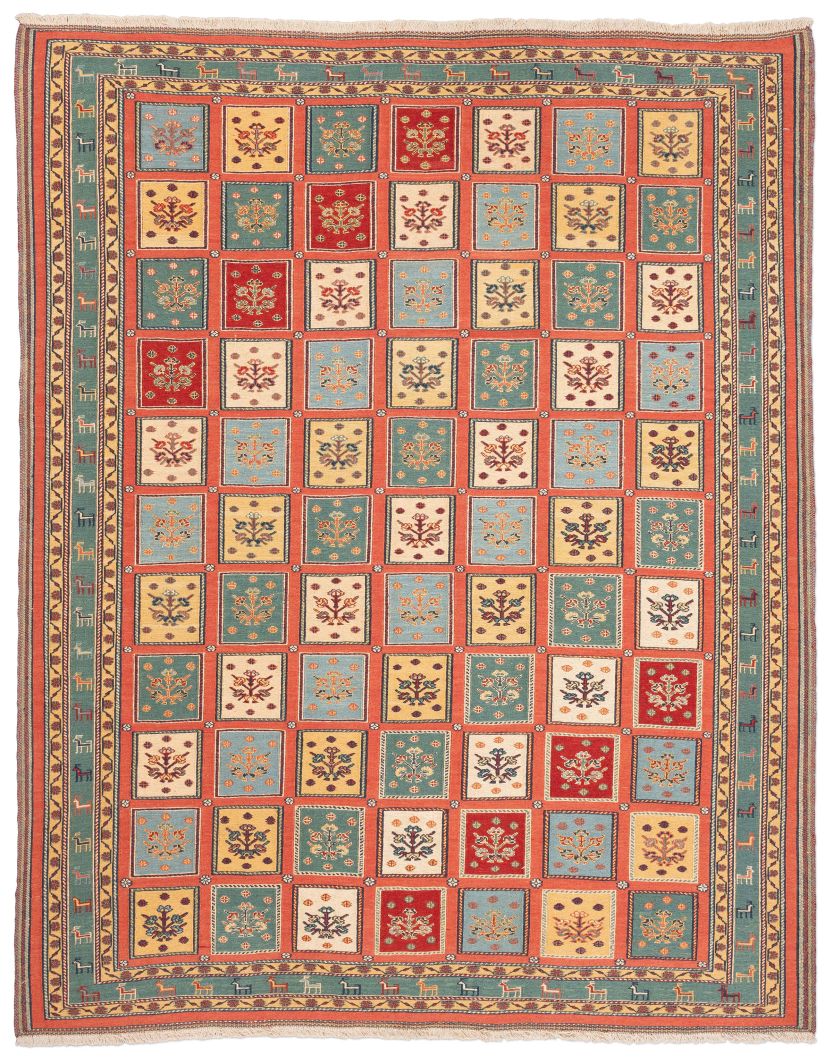 handgewebter Sumackkelim Afschar-Tabii aus Persien Maß 244x196 cm