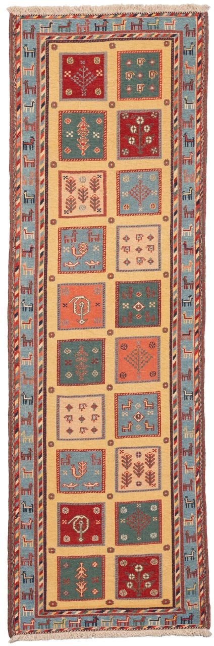 handgewebter Sumackkelim Afschar-Tabii aus Persien Maß 244x80 cm