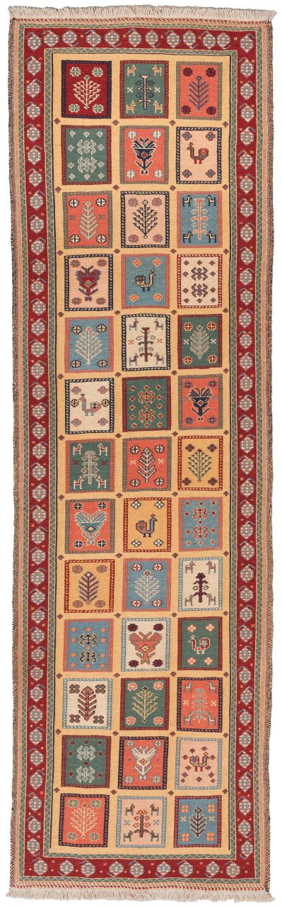 handgewebter Sumackkelim Afschar-Tabii aus Persien Maß 250x76 cm