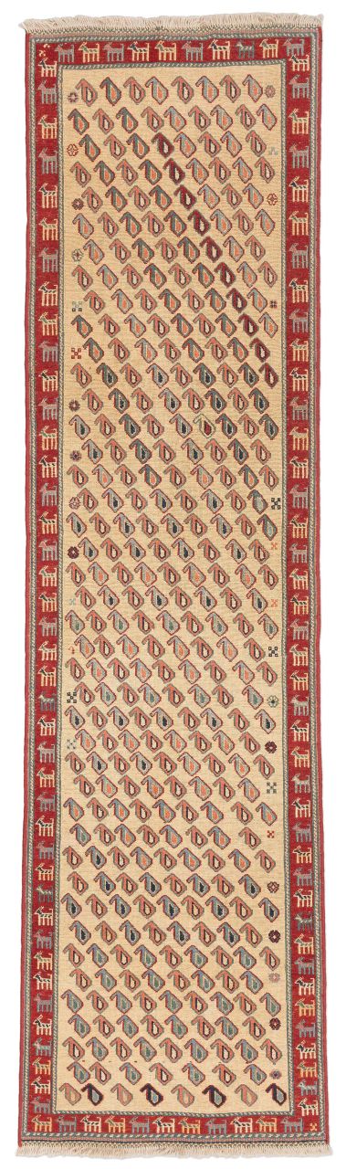 handgewebter Sumackkelim Afschar-Tabii aus Persien Maß 251x68 cm