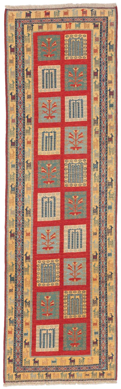 handgewebter Sumackkelim Afschar-Tabii aus Persien Maß 257x80 cm