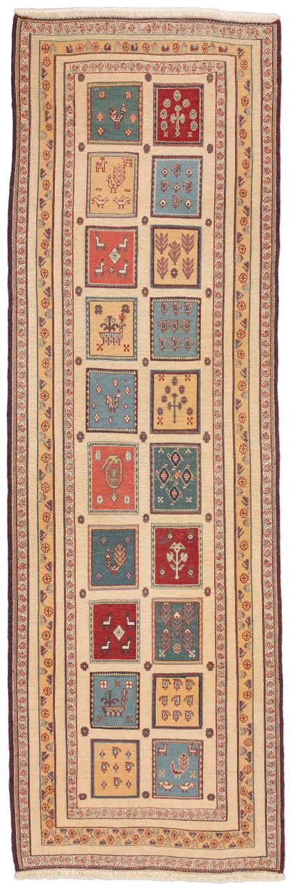 handgewebter Sumackkelim Afschar-Tabii aus Persien Maß 261x83 cm