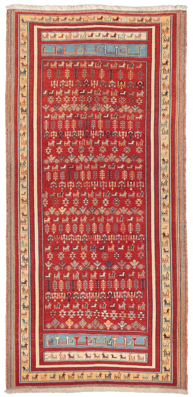 handgewebter Sumackkelim Afschar-Tabii aus Persien Maß 264x126 cm