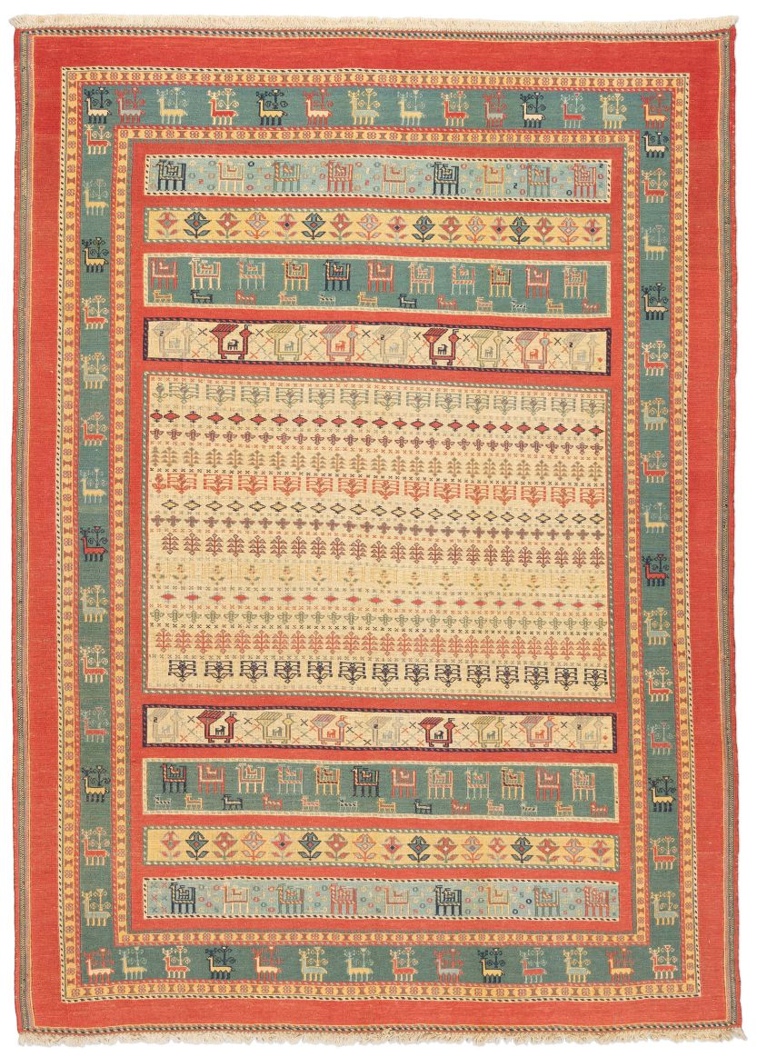 handgewebter Sumackkelim Afschar-Tabii aus Persien Maß 283x202 cm